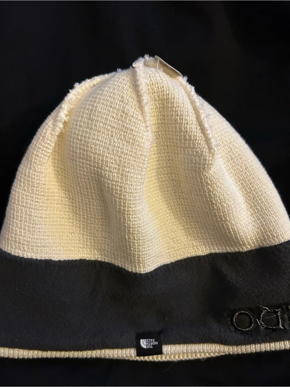 The North Face LIDO Cream Knit Beanie with Black Logo